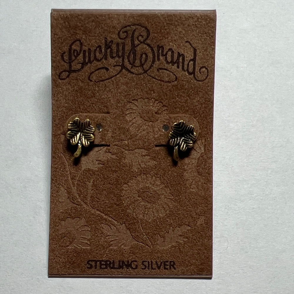 Vintage Lucky Brand Sterling Silver Gold Finish Clover Earrings